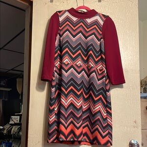 Vintage knit Chevron Patterned Dress with Red Sleeves